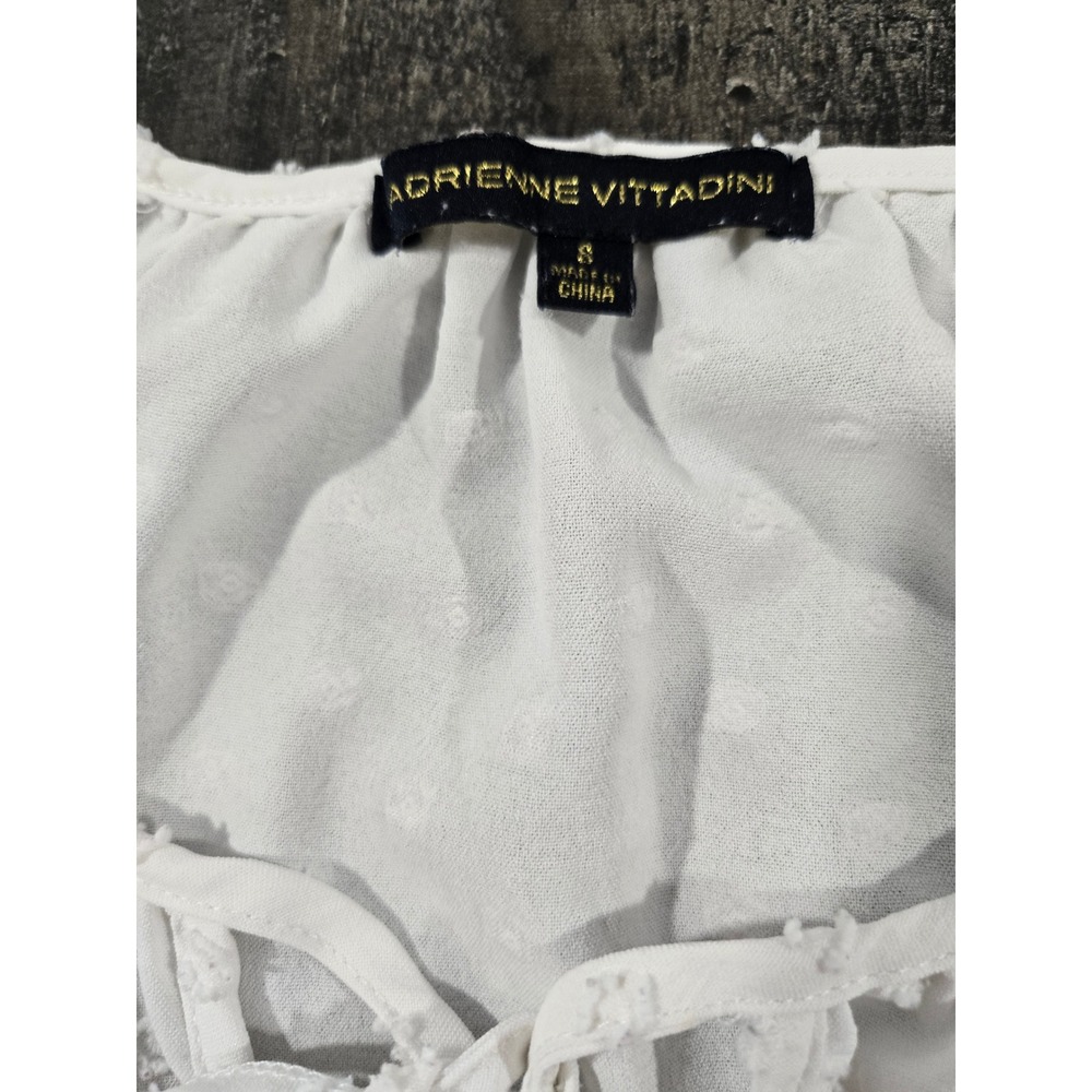 Adrienne Vittadini White Swiss Dot Crochet Lace Keyhole Tie Peasant Blouse Small - Picture 2 of 9